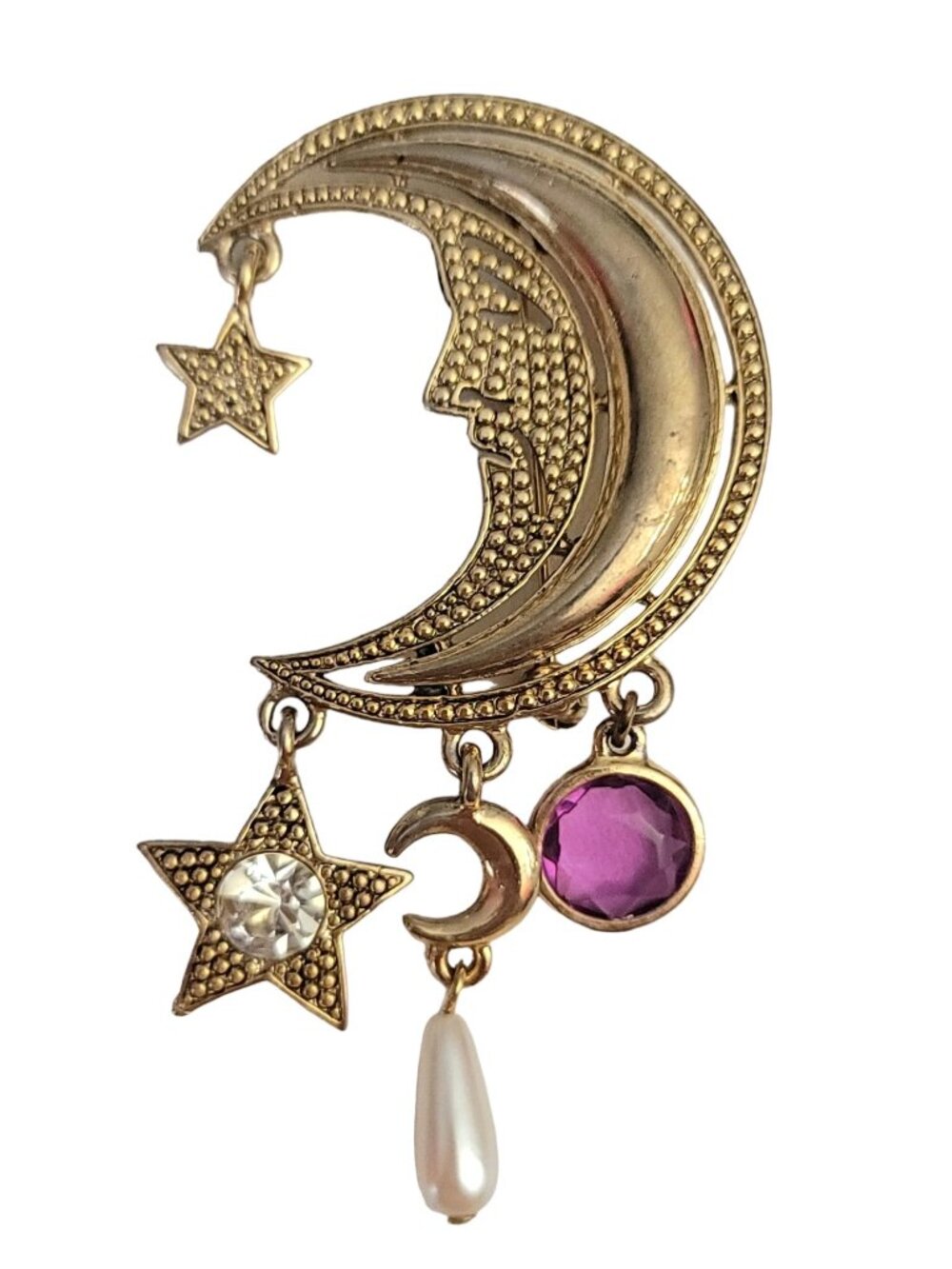 Delizza & Elster Juliana Gold Tone Crescent Moon Star Faux Pearl Brooch, M149